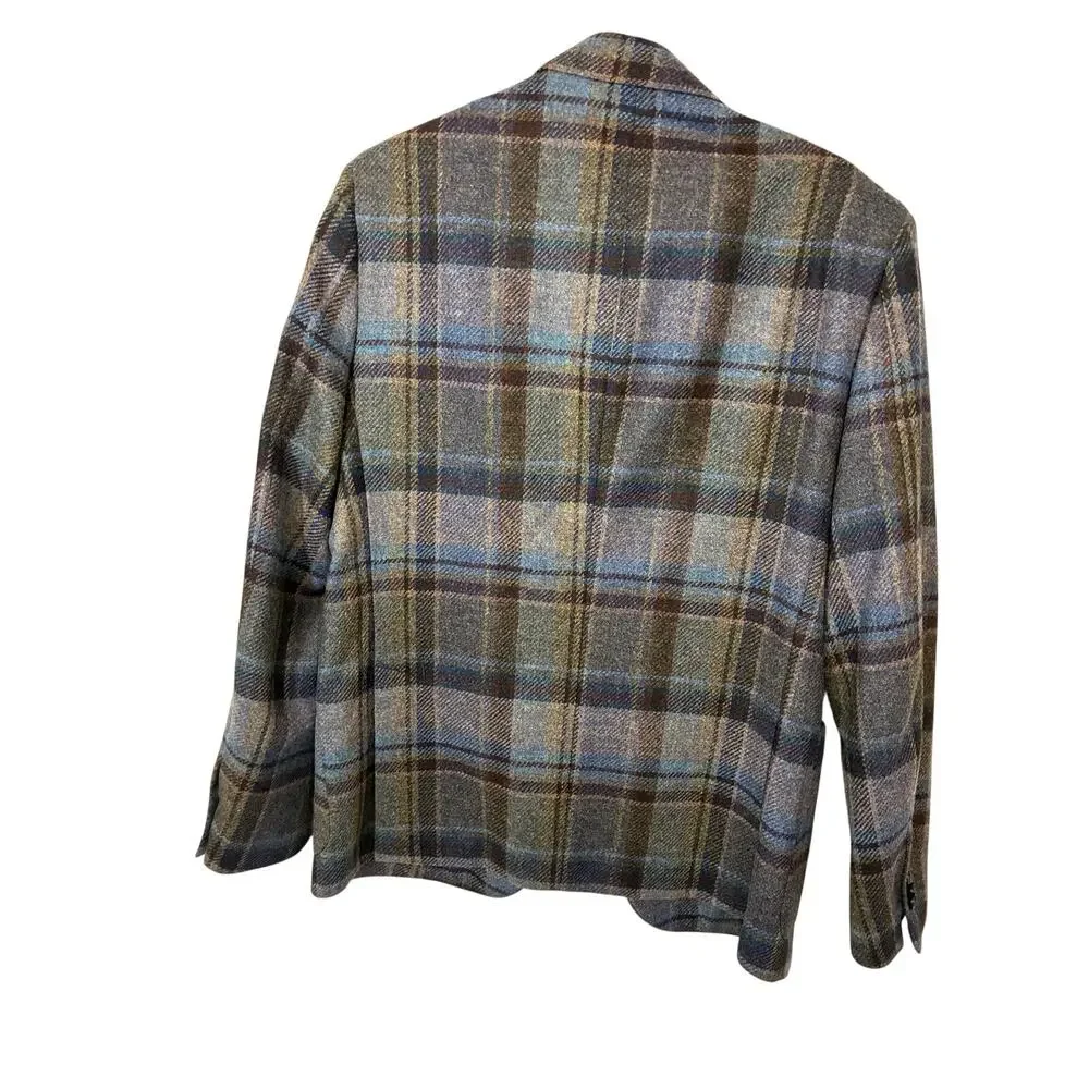 NWOT Angelo Nardelli Plaid Blue Check Wool Blazer Men's 52 Preppy Country Club